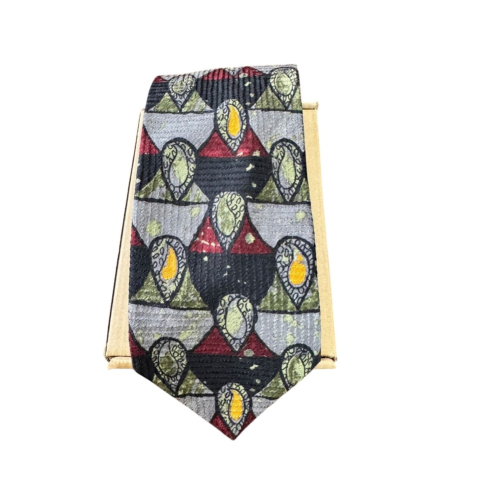 Tessera Italian Silk Necktie Paisley Geometric‎ Made in Canada 57"
